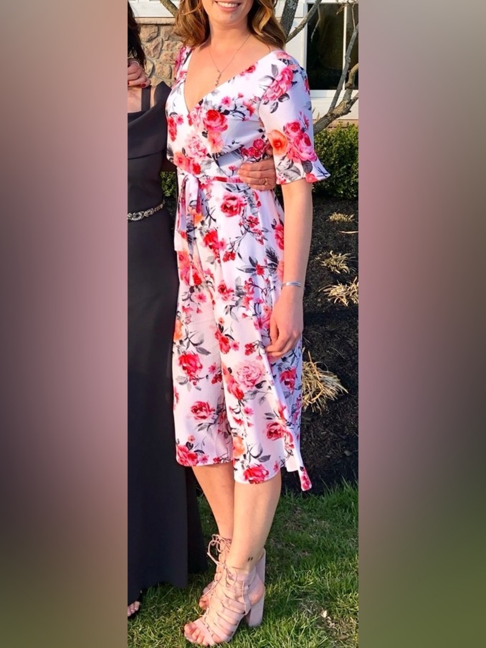 Trixxi White Romper Dress with Pink and Coral Floral Print